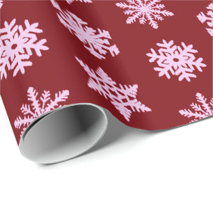 Ikat Snowflakes - Burgundy Wine and Pink Wrapping Paper