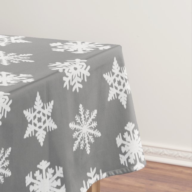 Ikat Snowflakes - Charcoal Grey and White Tablecloth (In Situ)