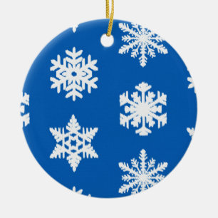 Ikat Snowflakes - Cobalt blue and white Ceramic Tree Decoration