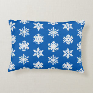 Ikat Snowflakes - Cobalt blue and white Decorative Cushion