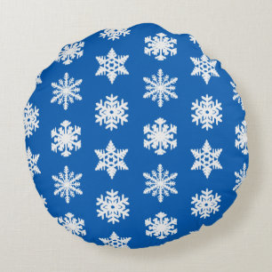 Ikat Snowflakes - Cobalt blue and white Round Cushion