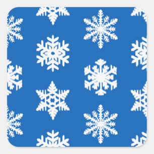 Ikat Snowflakes - Cobalt blue and white Square Sticker