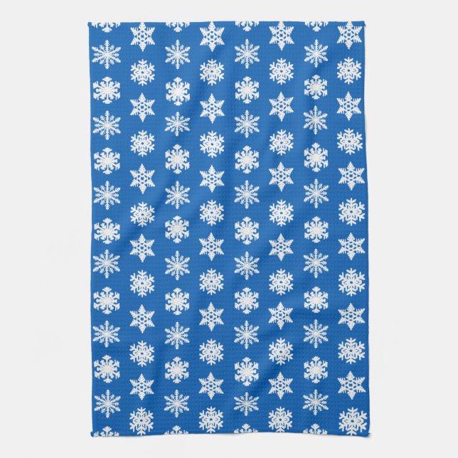 Ikat Snowflakes - Cobalt blue and white Tea Towel (Vertical)