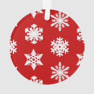 Ikat Snowflakes - Dark red and white Ornament