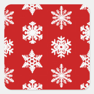 Ikat Snowflakes - Dark red and white Square Sticker