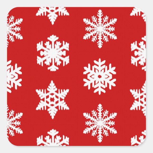 Ikat Snowflakes - Dark red and white Square Sticker (Front)