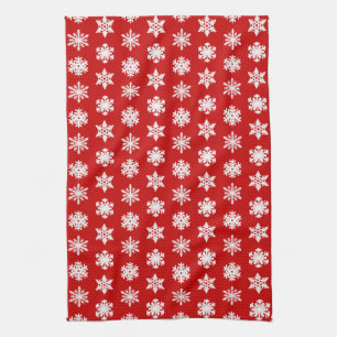 Ikat Snowflakes - Dark red and white Tea Towel