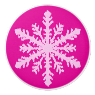 Ikat Snowflakes - Fuchsia and ice pink Ceramic Knob