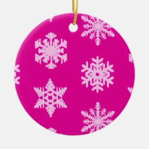 Ikat Snowflakes - Fuchsia and ice pink Ceramic Tree Decoration
