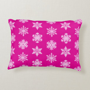 Ikat Snowflakes - Fuchsia and ice pink Decorative Cushion