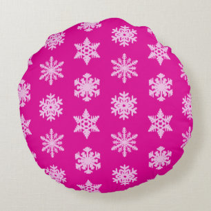 Ikat Snowflakes - Fuchsia and ice pink Round Cushion