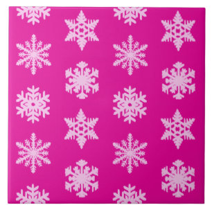 Ikat Snowflakes - Fuchsia and ice pink Tile