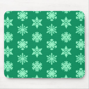 Ikat Snowflakes - Pine and mint green Mouse Mat