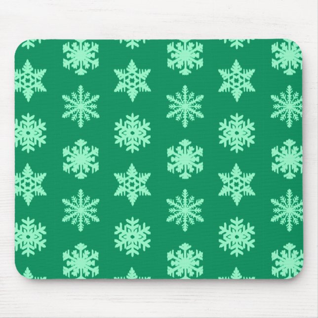 Ikat Snowflakes - Pine and mint green Mouse Mat (Front)