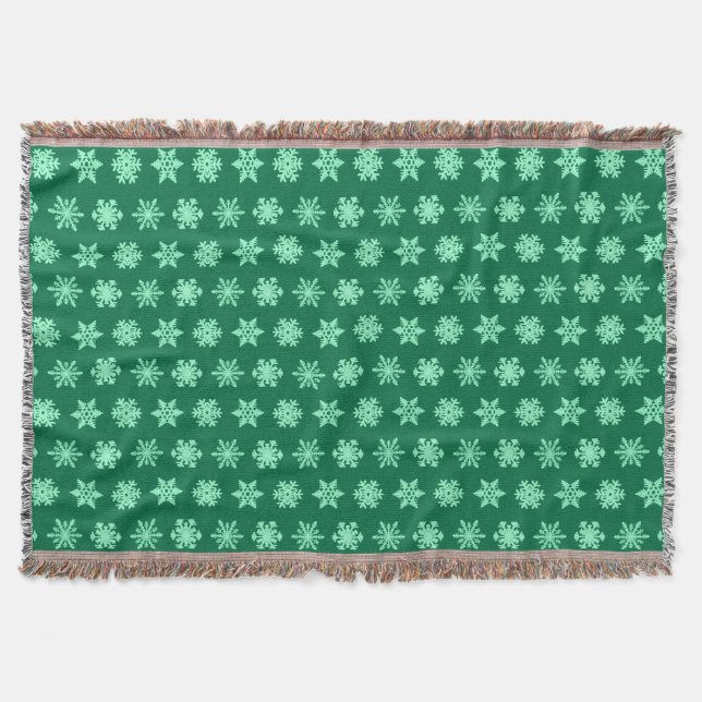 Ikat Snowflakes - Pine and mint green Throw Blanket (Front)