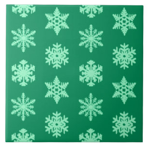 Ikat Snowflakes - Pine and mint green Tile
