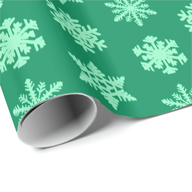 Ikat Snowflakes - Pine and mint green Wrapping Paper (Roll Corner)