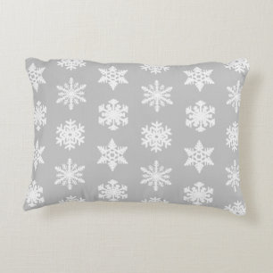 Ikat Snowflakes - Silver grey and white Decorative Cushion