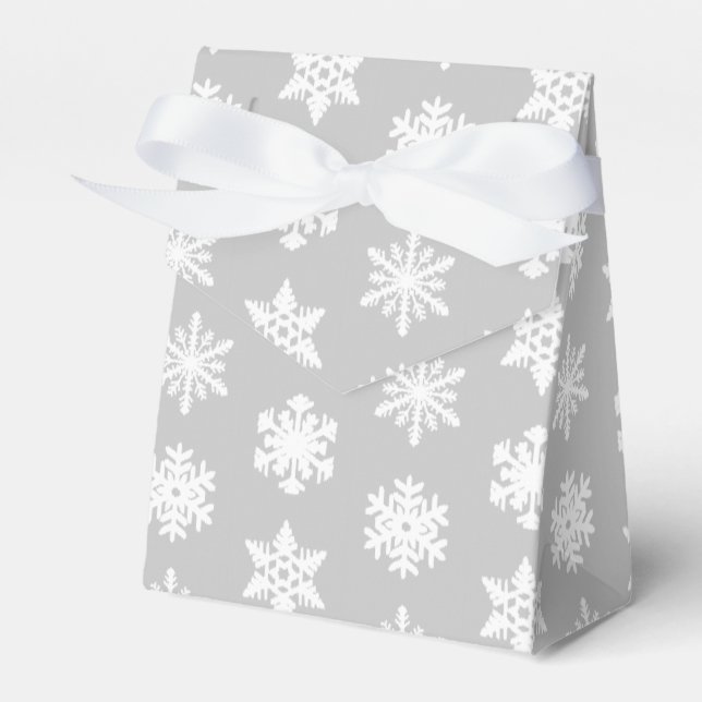 Ikat Snowflakes - Silver grey and white Favour Box (Front Side)