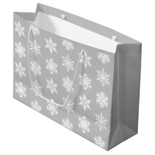Ikat Snowflakes - Silver grey and white Large Gift Bag