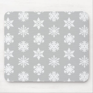 Ikat Snowflakes - Silver grey and white Mouse Mat