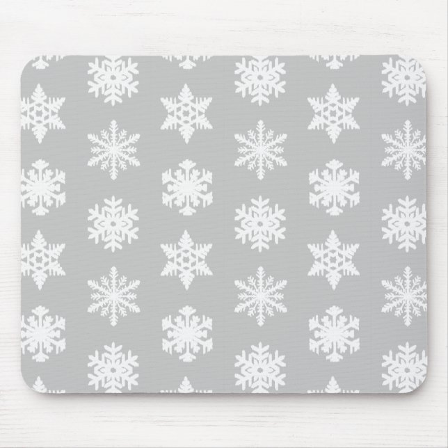 Ikat Snowflakes - Silver grey and white Mouse Mat (Front)