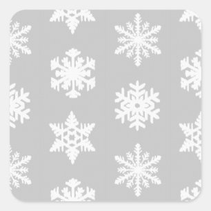 Ikat Snowflakes - Silver grey and white Square Sticker