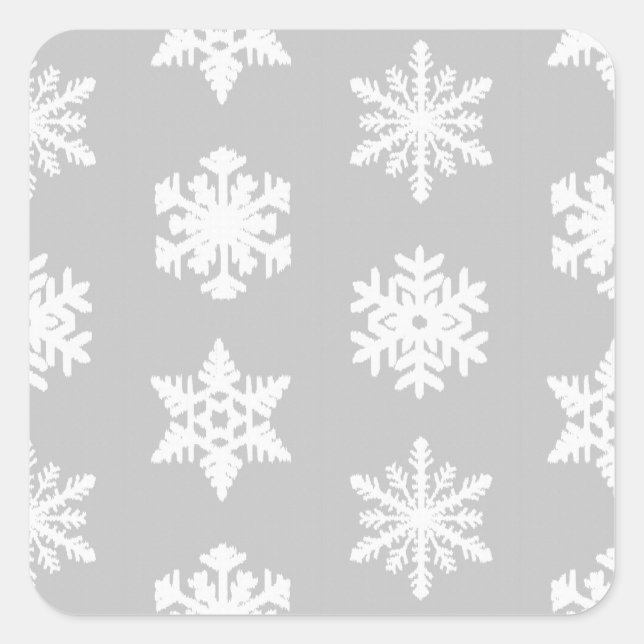 Ikat Snowflakes - Silver grey and white Square Sticker (Front)