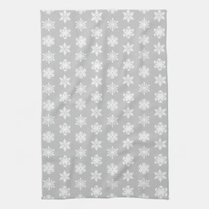 Ikat Snowflakes - Silver grey and white Tea Towel