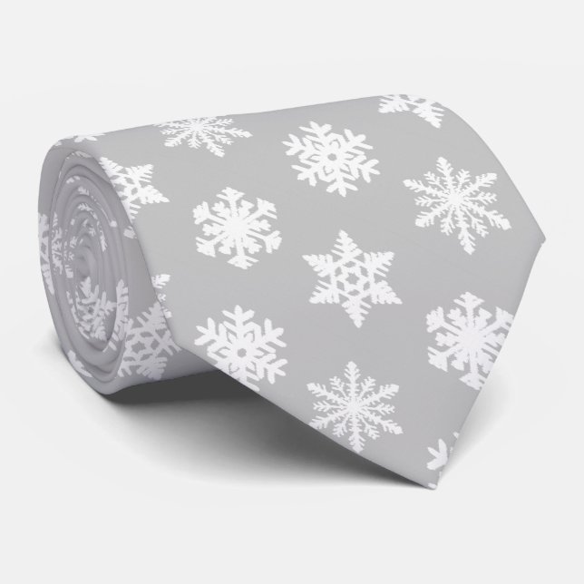 Ikat Snowflakes - Silver grey and white Tie (Rolled)
