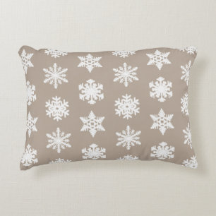 Ikat Snowflakes - Taupe tan and white Decorative Cushion