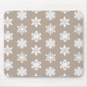 Ikat Snowflakes - Taupe tan and white Mouse Mat
