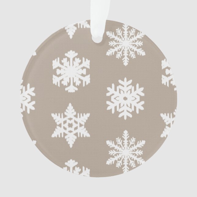 Ikat Snowflakes - Taupe tan and white Ornament (Front)