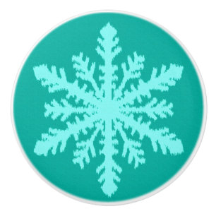 Ikat Snowflakes - Turquoise and aqua Ceramic Knob