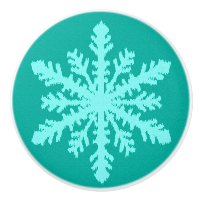 Ikat Snowflakes - Turquoise and aqua Ceramic Knob (Front)