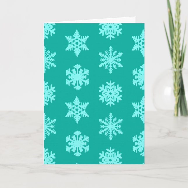 Ikat Snowflakes - Turquoise and aqua Holiday Card (Front)