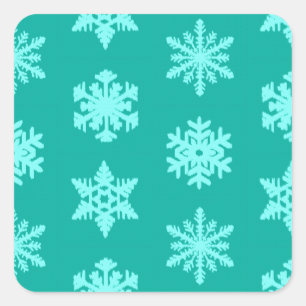 Ikat Snowflakes - Turquoise and aqua Square Sticker