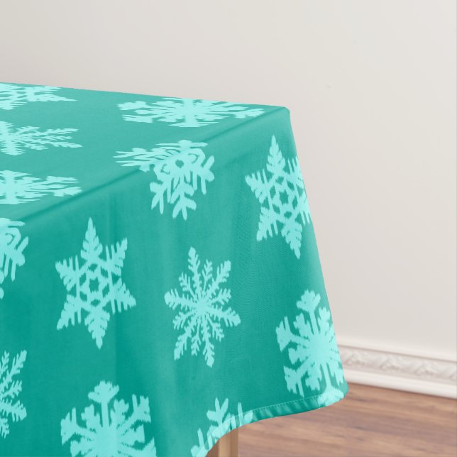 Ikat Snowflakes - Turquoise and aqua Tablecloth (In Situ)