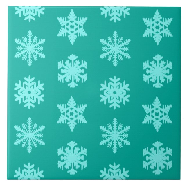 Ikat Snowflakes - Turquoise and aqua Tile (Front)