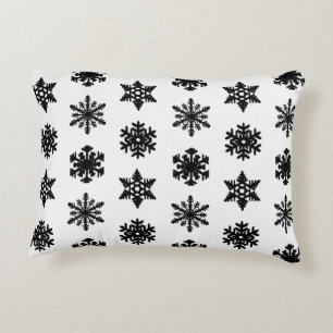 Ikat Snowflakes - White and black Decorative Cushion