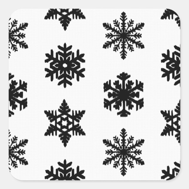 Ikat Snowflakes - White and black Square Sticker (Front)