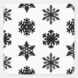 Ikat Snowflakes - White and black Square Sticker