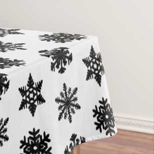 Ikat Snowflakes - White and black Tablecloth