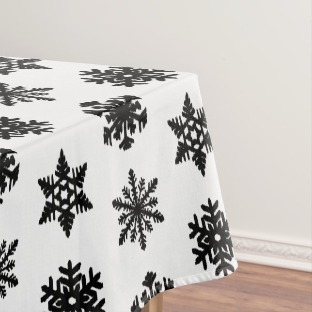 Ikat Snowflakes - White and black Tablecloth (In Situ)