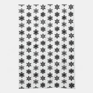 Ikat Snowflakes - White and black Tea Towel