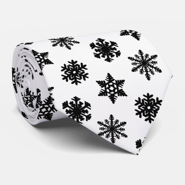 Ikat Snowflakes - White and black Tie (Rolled)