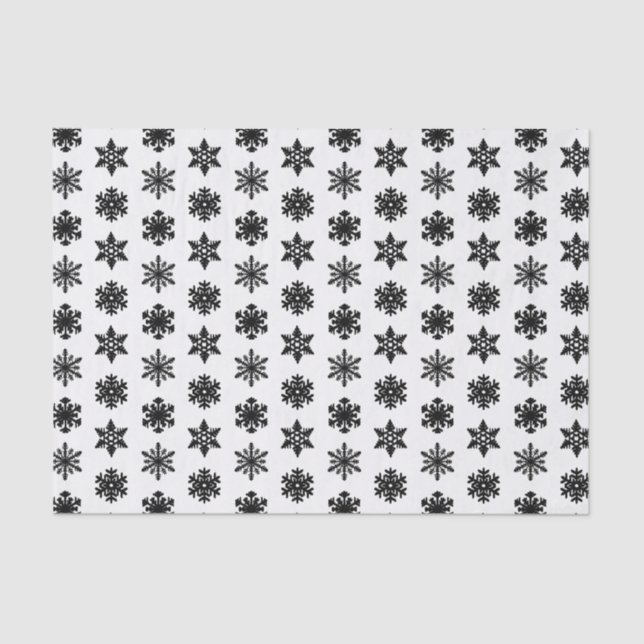 Ikat Snowflakes - White and black Tissue Paper (Front)