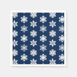 Ikat Snowflakes - White and Dark Navy Blue Napkin