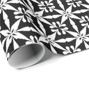 Ikat Star Pattern - Black and White Wrapping Paper