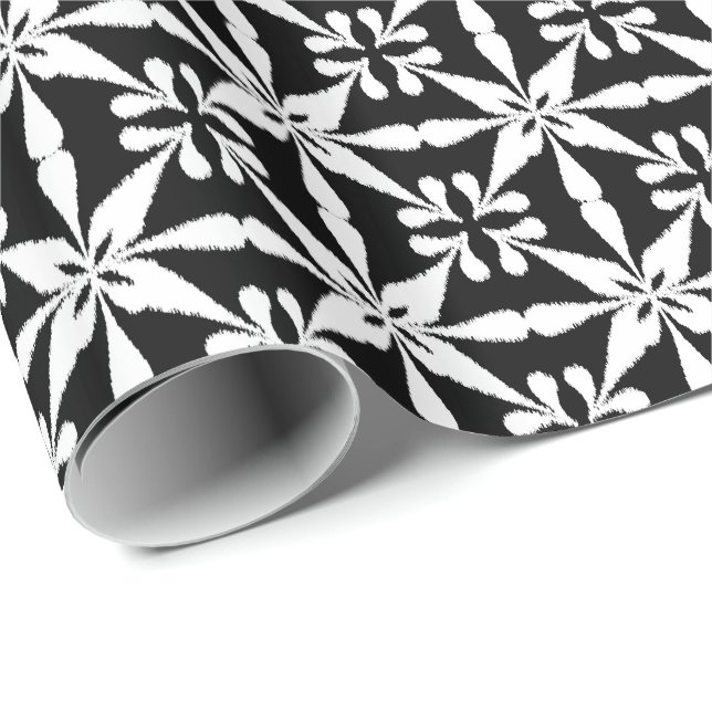 Ikat Star Pattern - Black and White Wrapping Paper (Roll Corner)